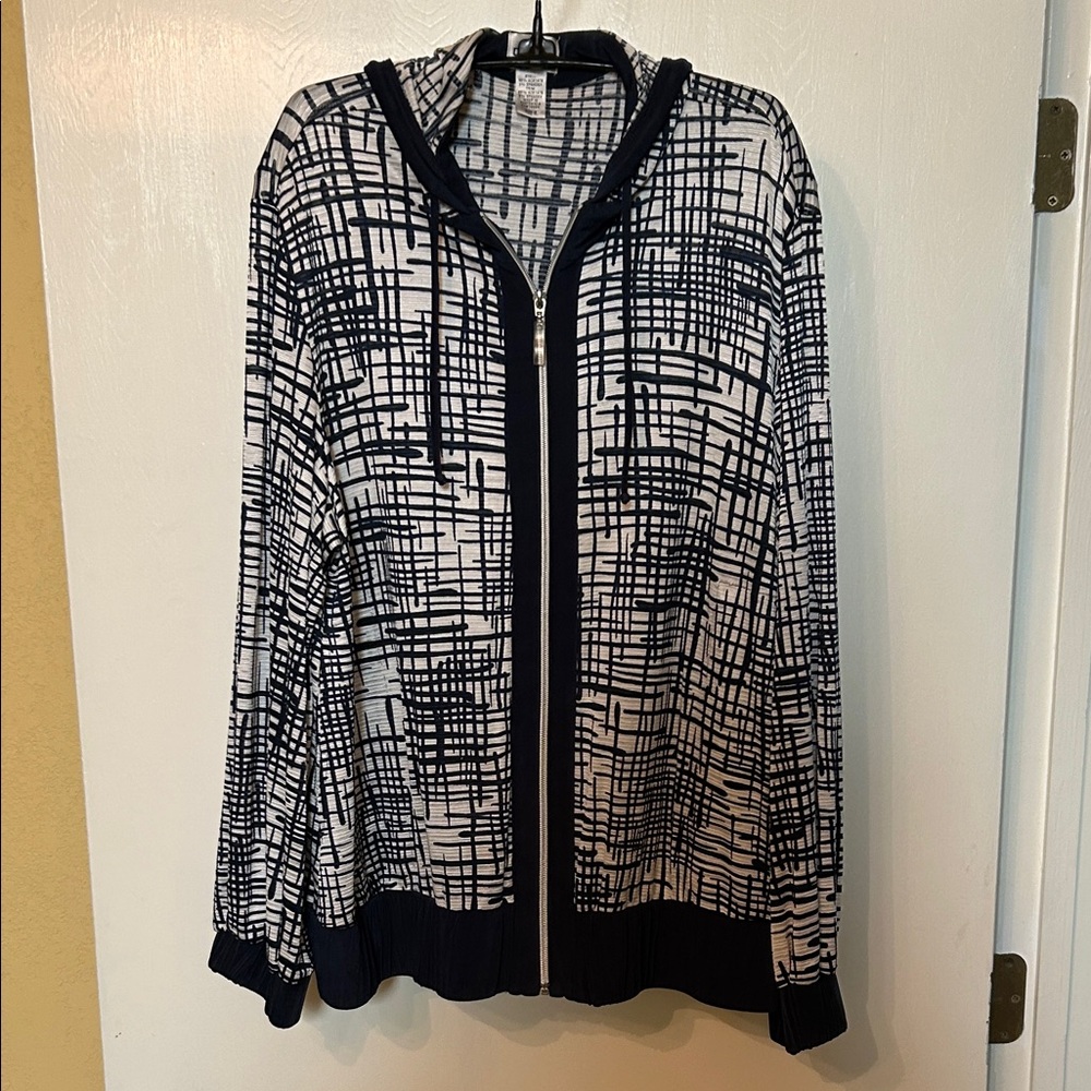 Chico's Navy and White Patterned Hoodie
